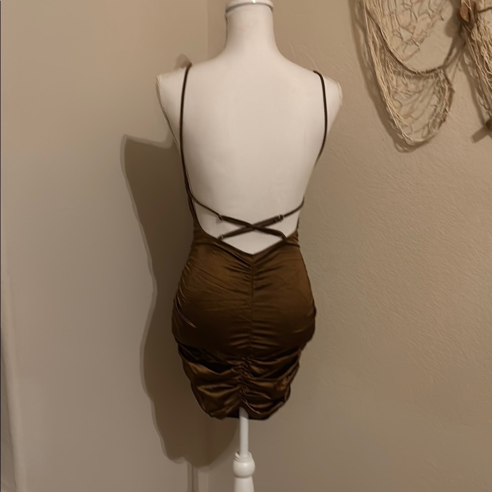 Elegant Brown Satin Dress - Picture 5 of 10